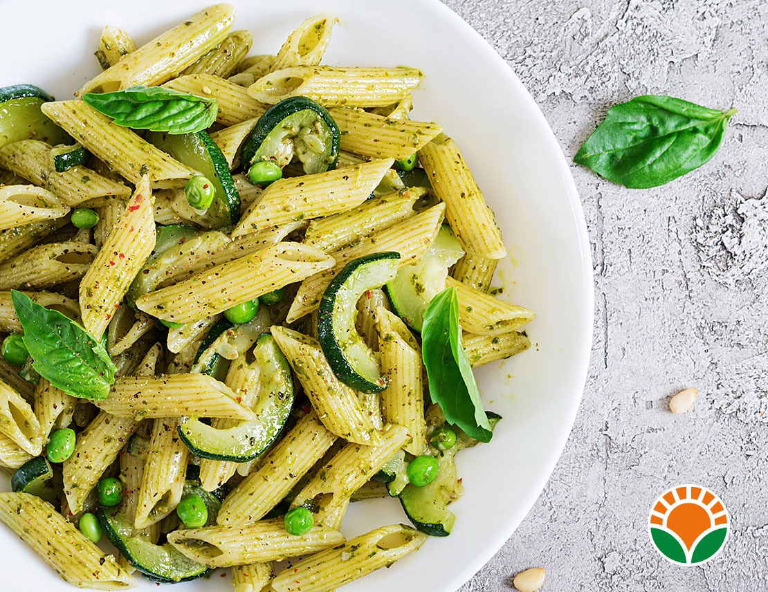 Ricetta Bio | Penne con Pesto, Zucchine e Piselli