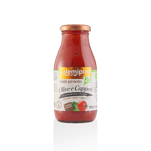 Sugo Pronto di Pomodoro Ciliegino con Olive Nere e Capperi BIO